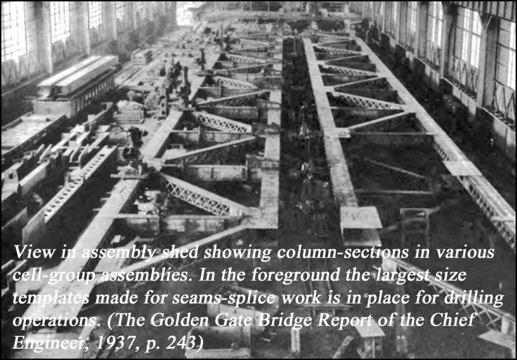 An assembly line working on the Golden Gate Bridge