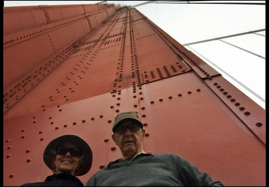 Photo: Vern Mesler, 2021 Shop-riveted South Tower, with 600,000 field-driven rivets, Golden Gate Bridge, CA