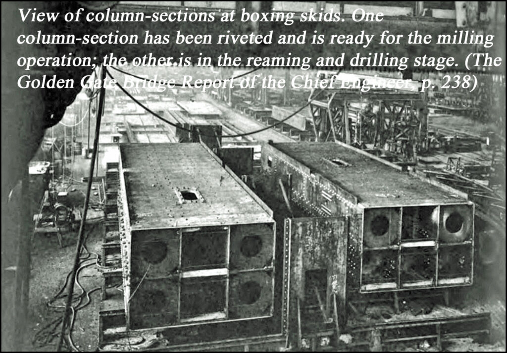 Golden Gate Bridge shop riveted tower section on shop floor