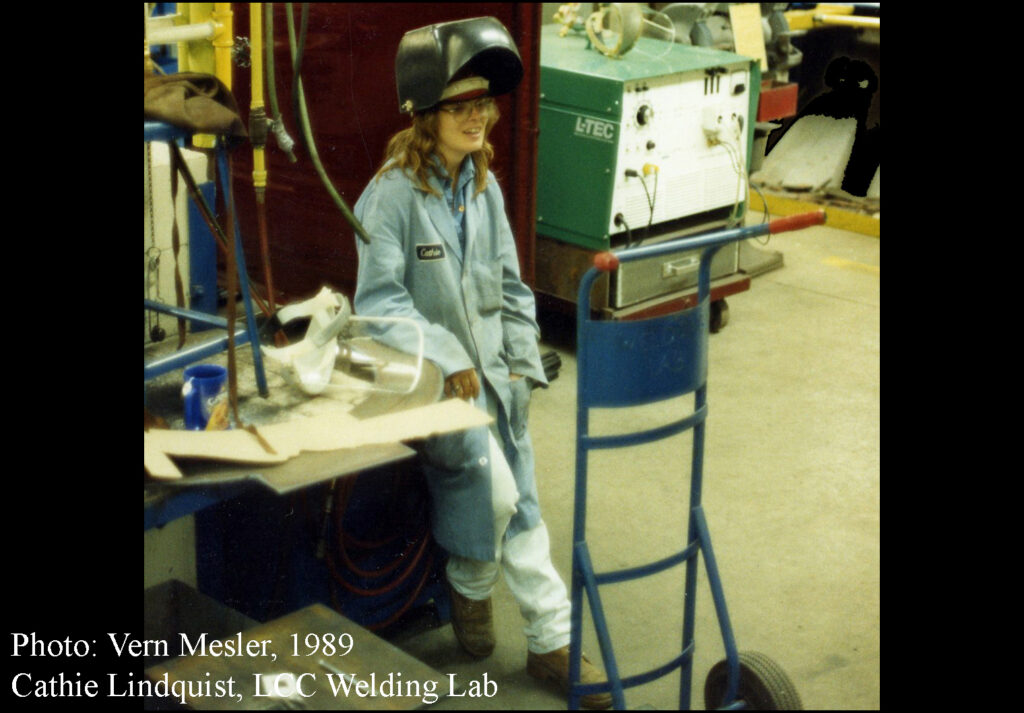 Cathie Lindquist, welding instructor LCC Welding Lab