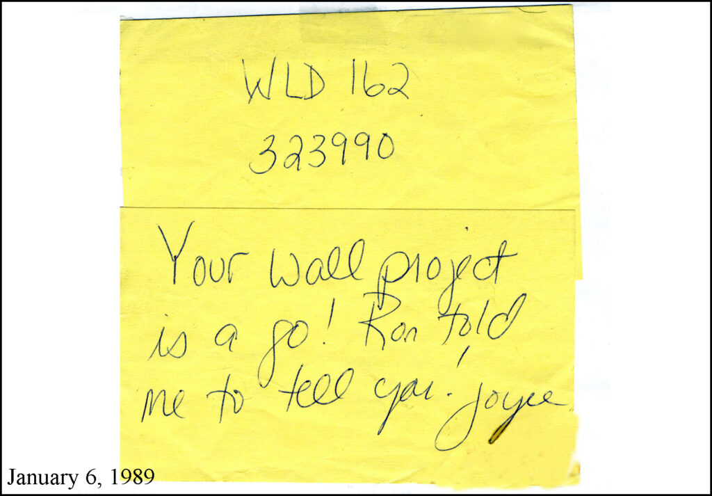 On January 6, 1989, received a yellow post-it note