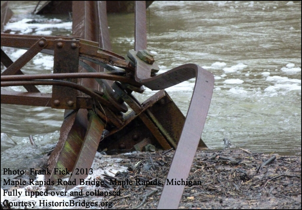 Frank Fick, 2013 Maple Rapids Road Bridge, Maple Rapids, Michigan Fully tipped over and collapsed.