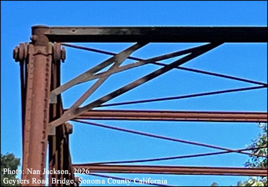 Photo Nan Jackson, 2026 cast iron portal knee bracket has been replaced with fabricated steel bars bolted to the phoenix columns