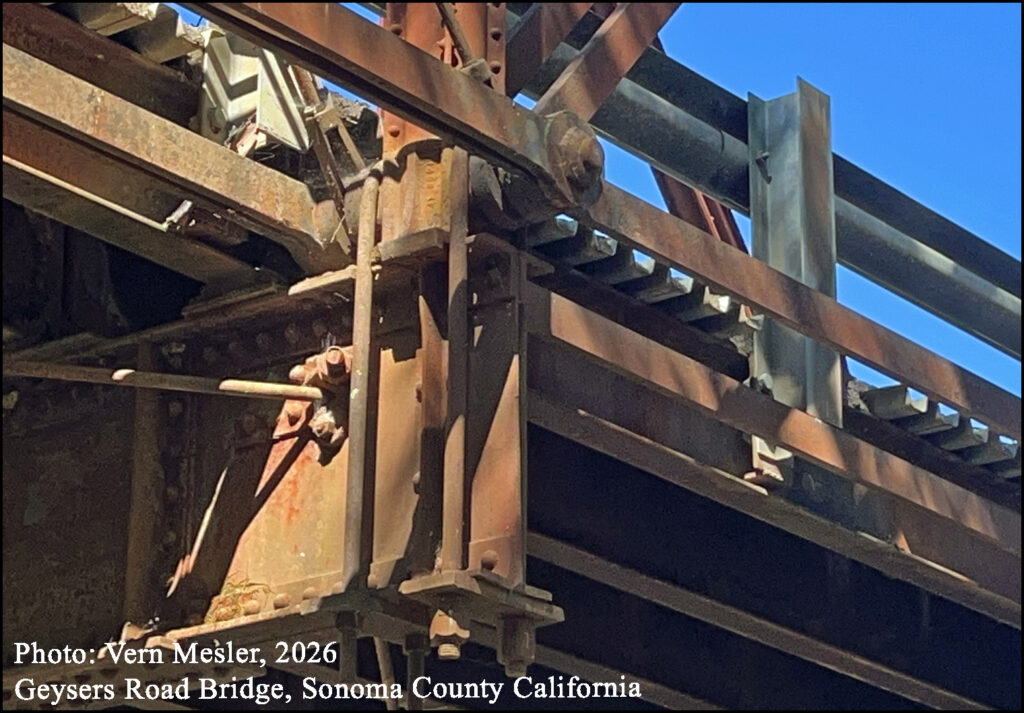 Vern Mesler, 2026 Geysers Road Bridge, Sonoma County California Riveted floor beam, U-Bolt cast iron connection
