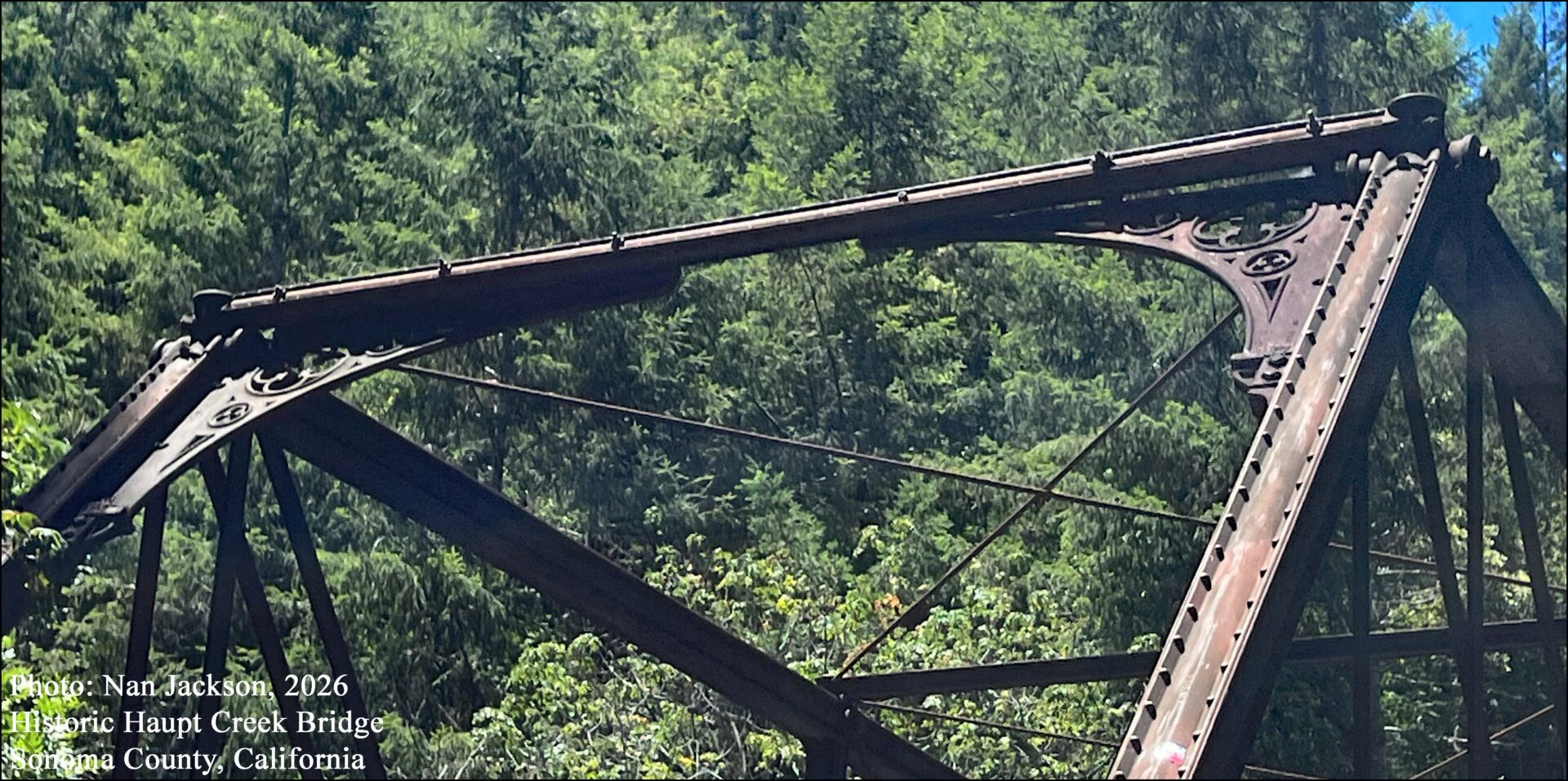 Historic Haupt Creek Bridge in northern Sonoma County, California. Possible phoenix column bridge fabricated for a Southern Pacific Railroad subsidiary in 1884