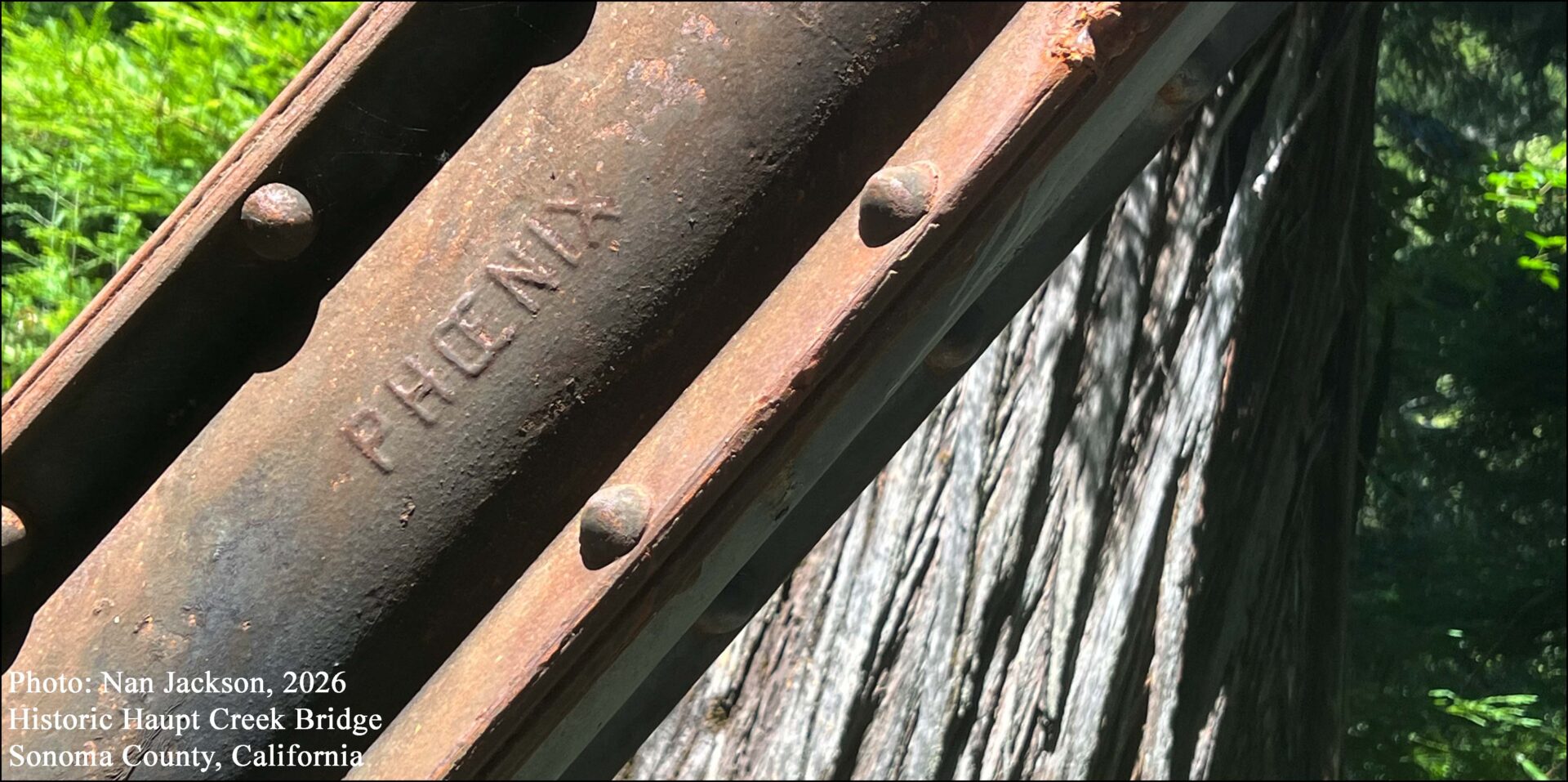 Historic Haupt Creek Bridge in northern Sonoma County, California. Possible phoenix column bridge fabricated for a Southern Pacific Railroad subsidiary in 1884