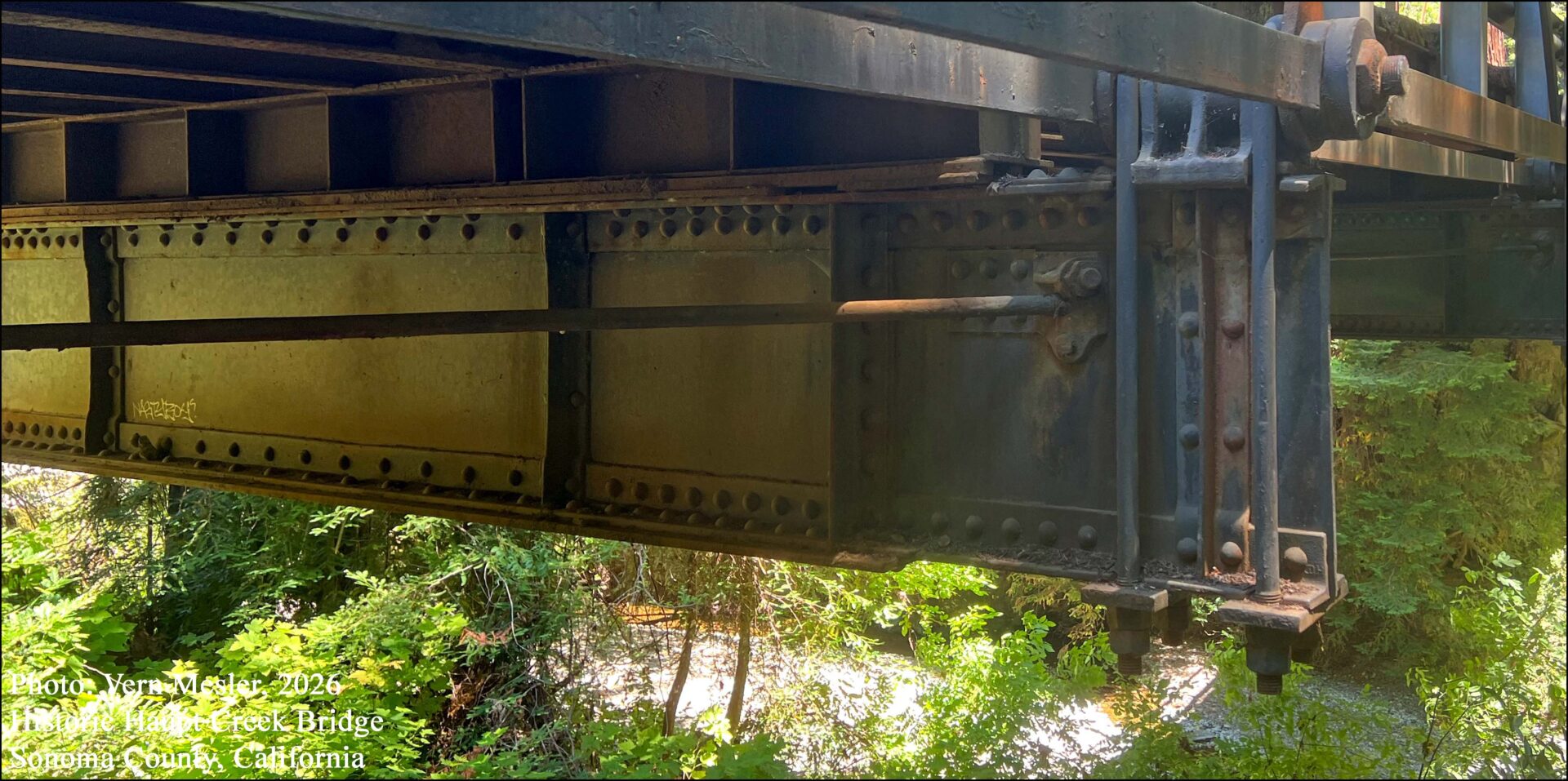 Historic Haupt Creek Bridge in northern Sonoma County, California. Possible phoenix column bridge fabricated for a Southern Pacific Railroad subsidiary in 1884
