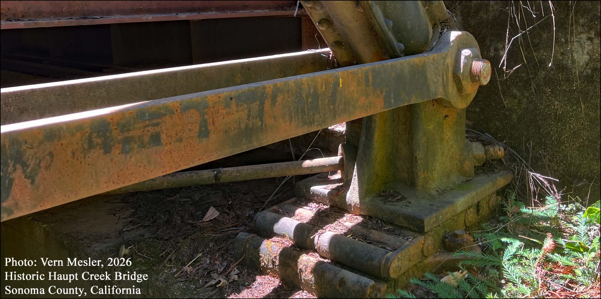 Historic Haupt Creek Bridge in northern Sonoma County, California. Possible phoenix column bridge fabricated for a Southern Pacific Railroad subsidiary in 1884