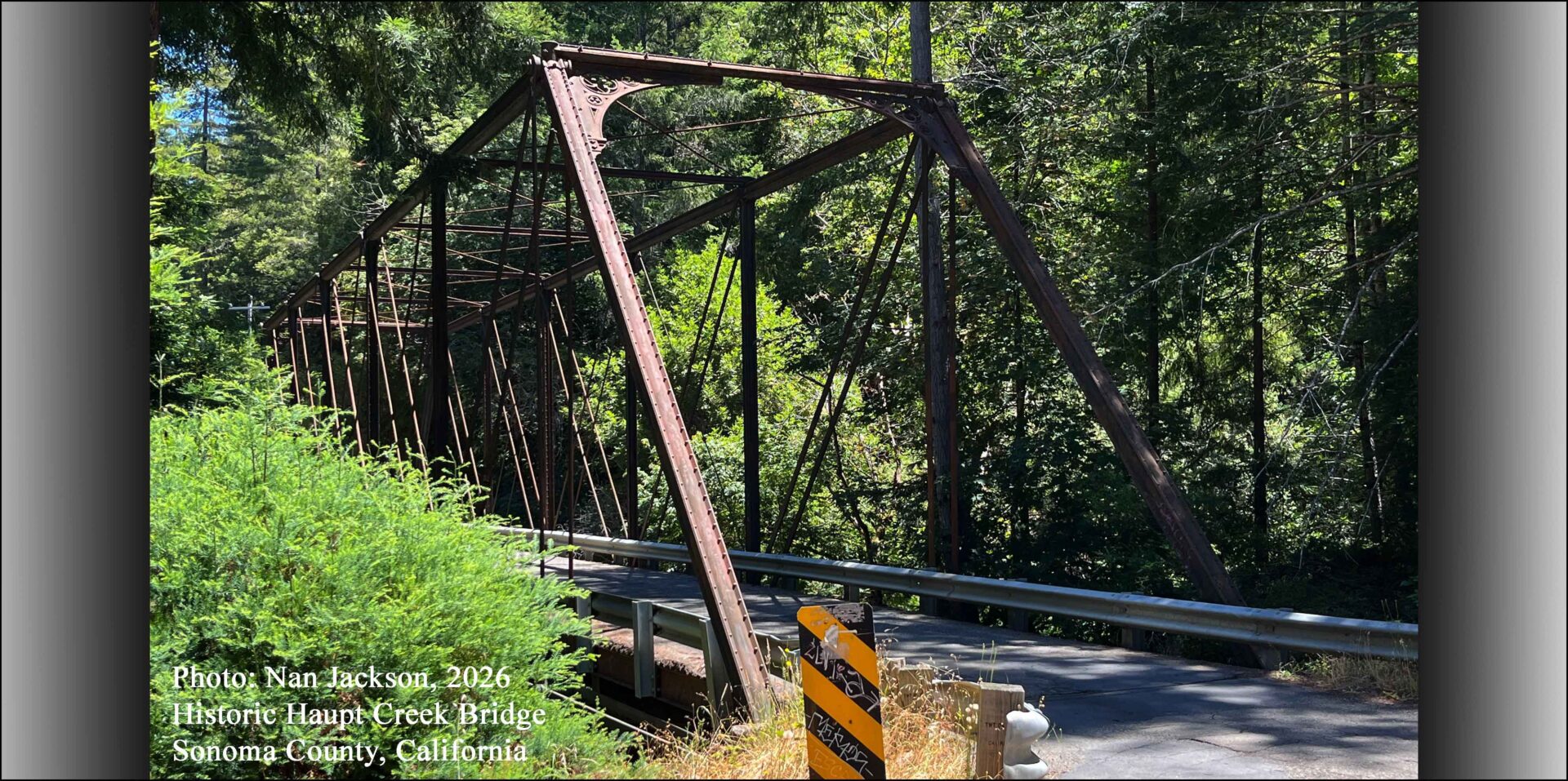 Historic Haupt Creek Bridge in northern Sonoma County, California. Possible phoenix column bridge fabricated for a Southern Pacific Railroad subsidiary in 1884